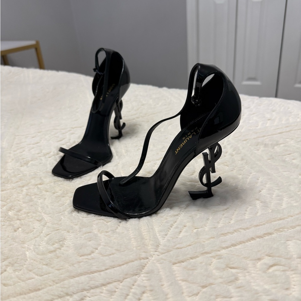 Yves Saint Laurent Black Logo Heel Sandals